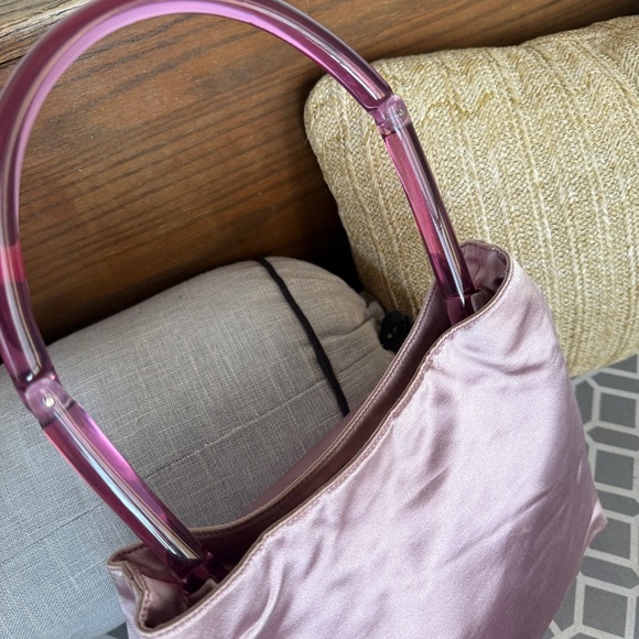 AUTH PRADA SILK LUCITE CLEAR PLASTIC HANDLE HOBO BAG 90s Y2K 💜 LAVENDER PURPLE - Picture 2 of 16